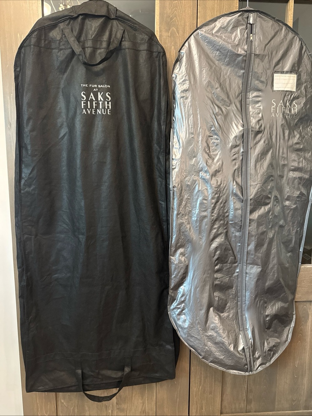 Saks Fifth Ave The Fur Salon Garment Bag Zipper 54x 23” and Plastic Bag 51x23”